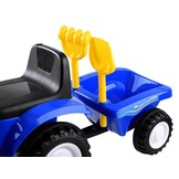 Loopauto - tractor - met aanhanger, schop & hark - blauw