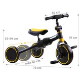 Driewieler - loopfiets - 3-in-1 - 73x47x51 cm - zwart, geel