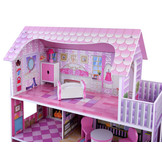 Houten poppenhuis - met meubels - 60x24x70 cm - 3 etages - roze