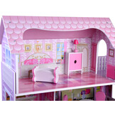Houten poppenhuis - met meubels - 60x24x70 cm - 3 etages - roze