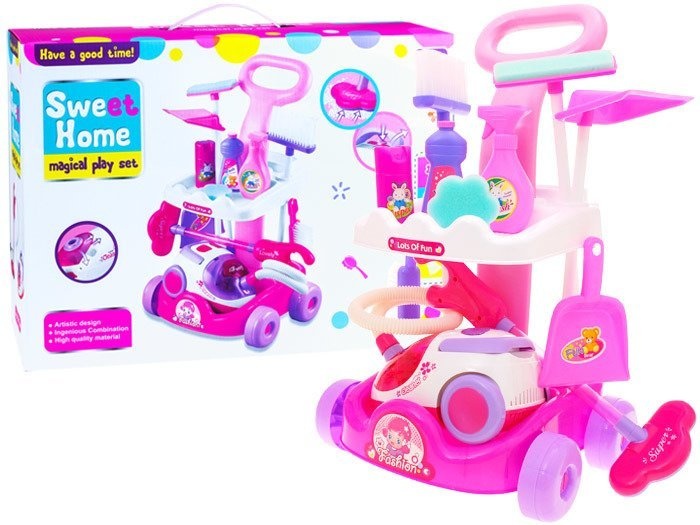 Kinder schoonmaakset - met speelgoed stofzuiger - 51 cm - roze
