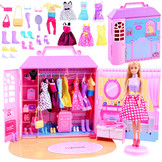 Poppenkleertjes - met kledingkast - 33x9x39cm - 33 delig - roze