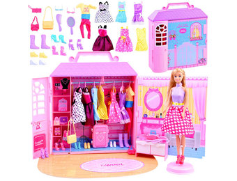 Poppenkleertjes - met kledingkast - 33x9x39cm - 33 delig - roze