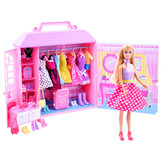 Poppenkleertjes - met kledingkast - 33x9x39cm - 33 delig - roze