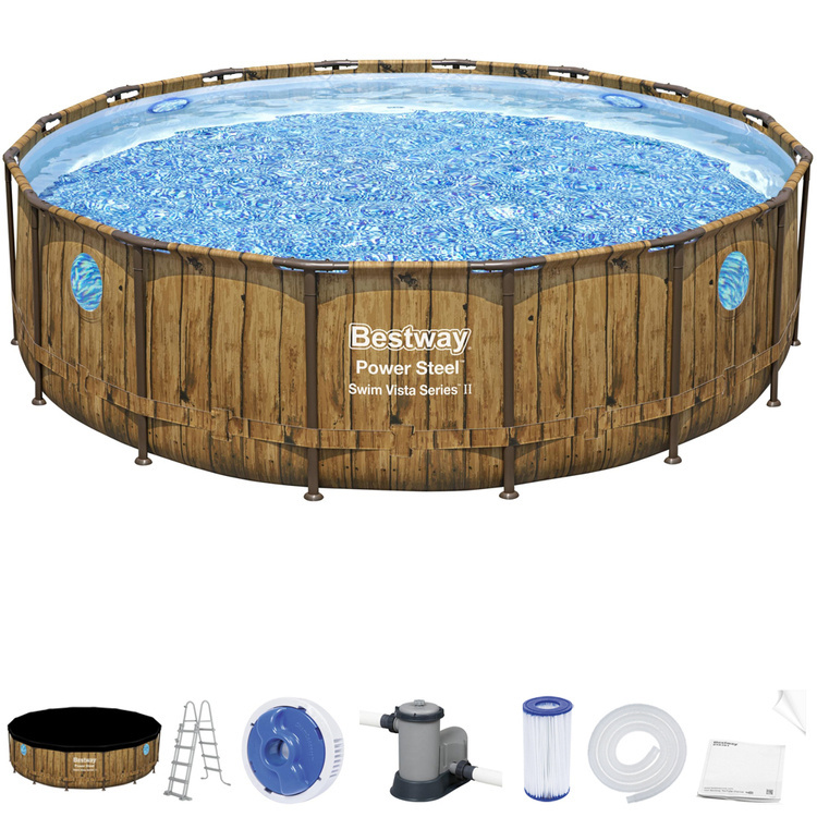 Bestway zwembad - met pomp, trap & afdekzeil - 488x122cm - hout