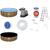 Bestway zwembad - met pomp, trap & afdekzeil - 488x122cm - hout