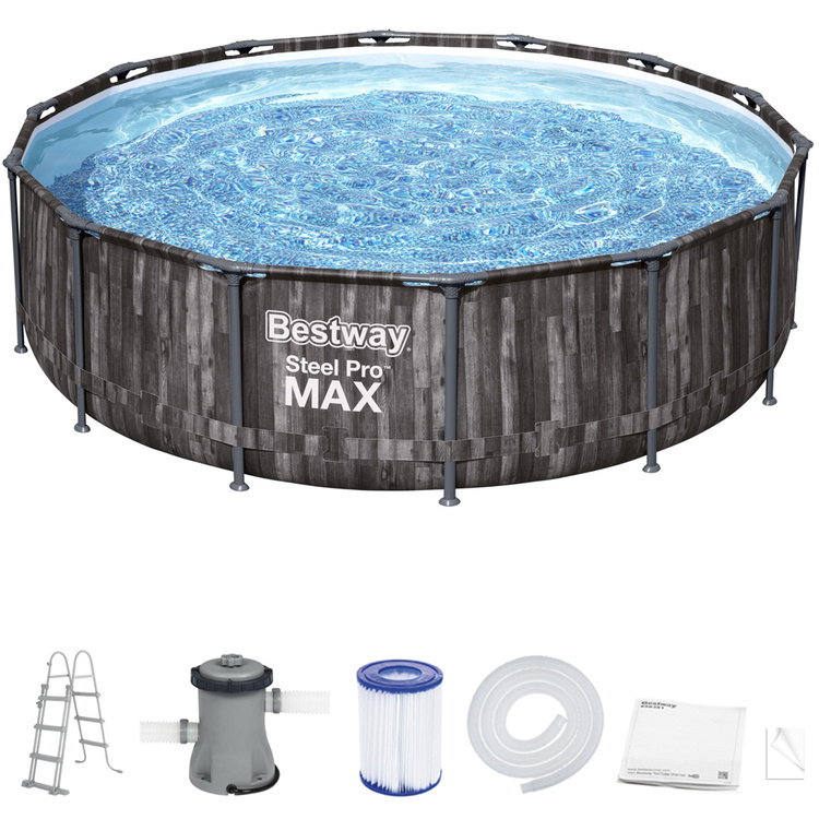 Bestway zwembad - met pomp en zwembad trap - 427x107 cm - hout