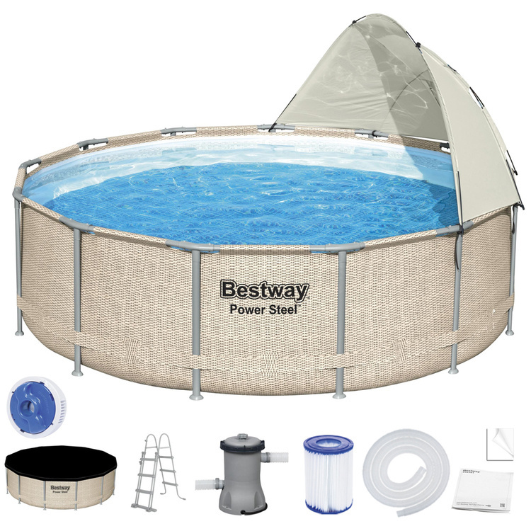 Bestway zwembad - compleet met zonnescherm - ⌀396x107cm - rotan