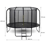 Trampoline met net - 366 cm - 12FT - tot 150 kg -  zwart
