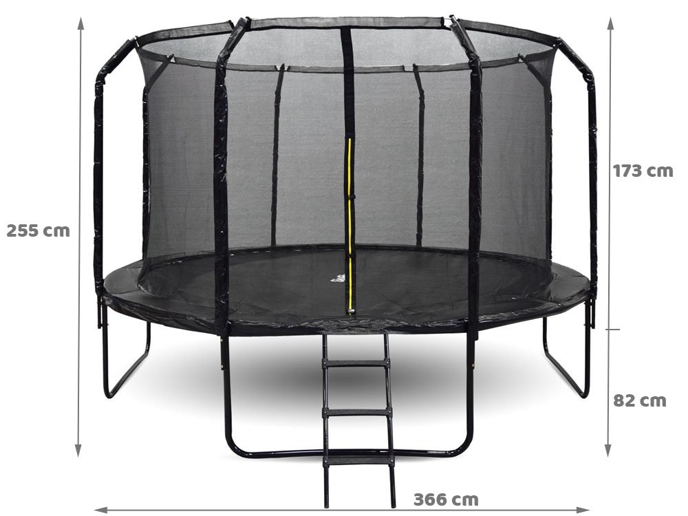 Trampoline met net - 366 cm - 12FT - tot 150 kg -  zwart