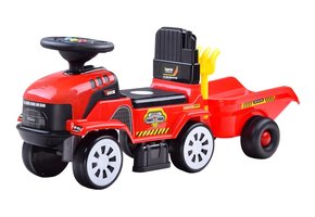 Loopauto - tractor - met aanhanger, schop & hark - rood