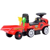 Loopauto - tractor - met aanhanger, schop & hark - rood