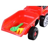 Loopauto - tractor - met aanhanger, schop & hark - rood