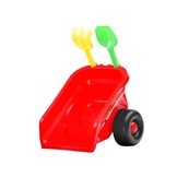 Loopauto - tractor - met aanhanger, schop & hark - rood