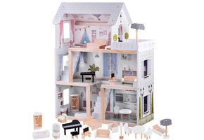 Houten poppenhuis - met meubels en verlichting - 61,5x26,5x78cm