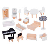 Houten poppenhuis - met meubels en verlichting - 61,5x26,5x78cm