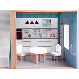 Houten poppenhuis - met meubels en verlichting - 61,5x26,5x78cm