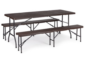 Campingtafel met bankjes - 8 personen - 179x74x74cm - houtlook