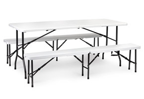 Campingtafel - met bankjes - 8 personen - 179x74x74 cm - wit