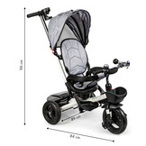 Driewieler - met duwstang - 360° draaibaar - 84x49x96cm - grijs