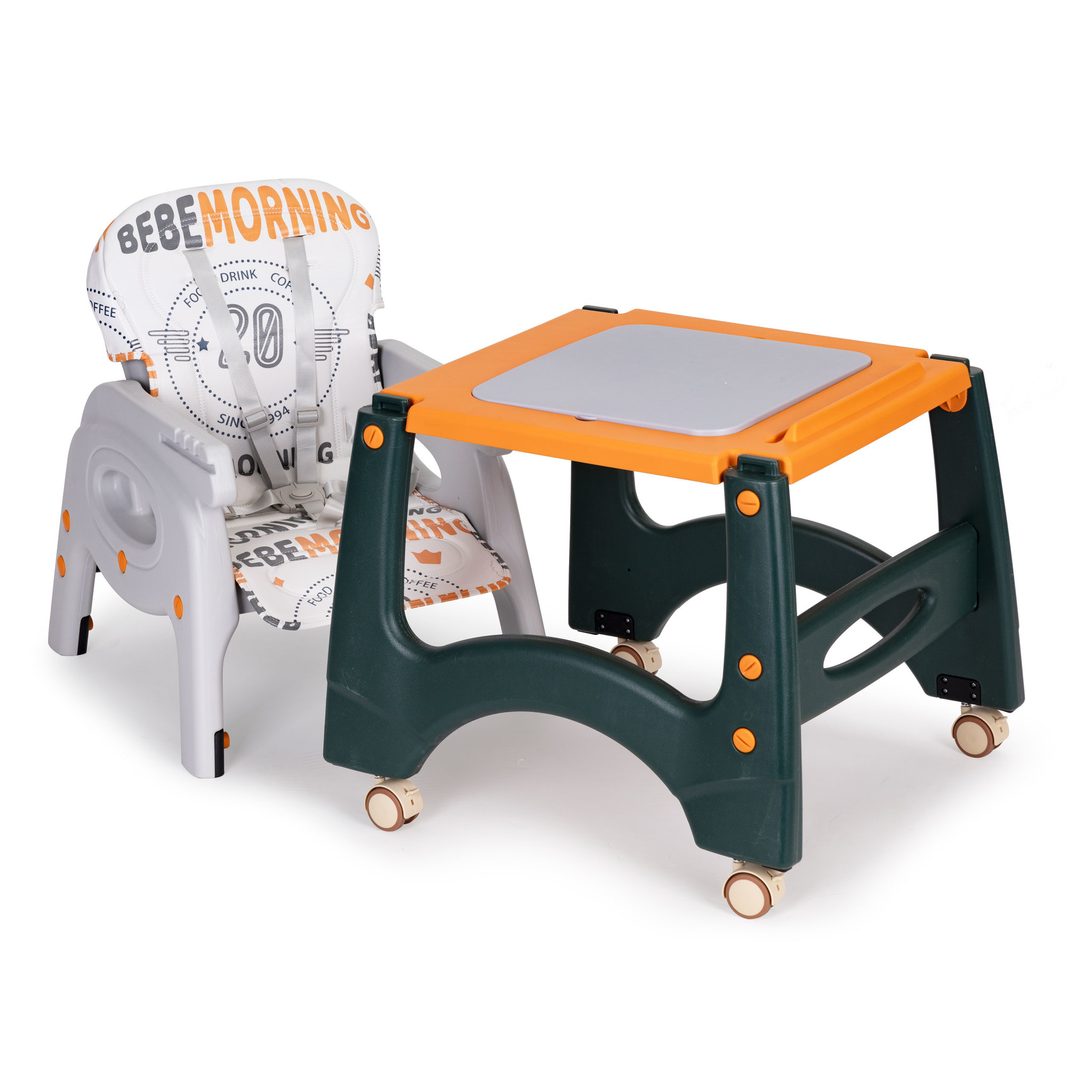Kinderstoel - meegroeistoel - 2-in-1 - met speeltafel - oranje