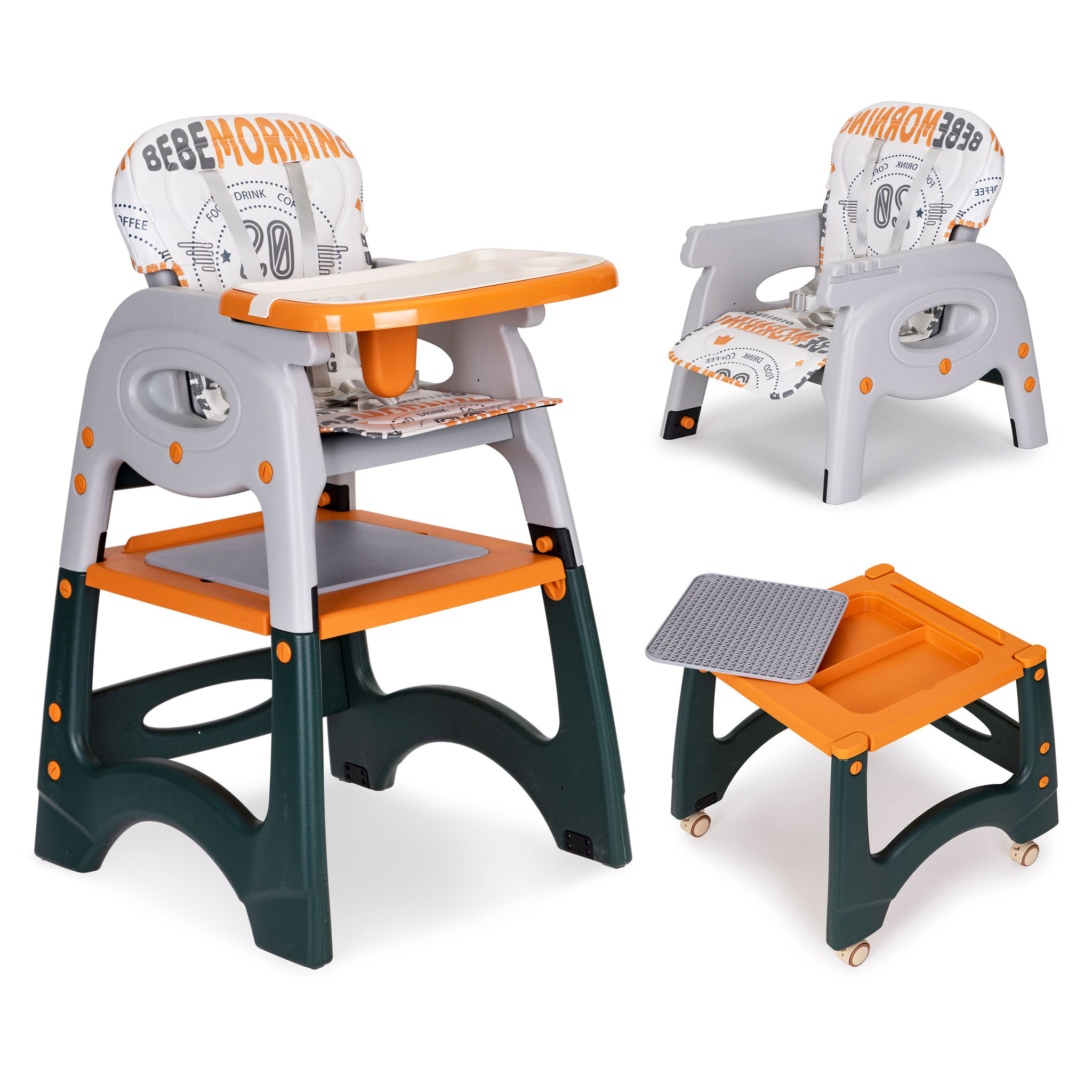 Kinderstoel - meegroeistoel - 2-in-1 - met speeltafel - oranje