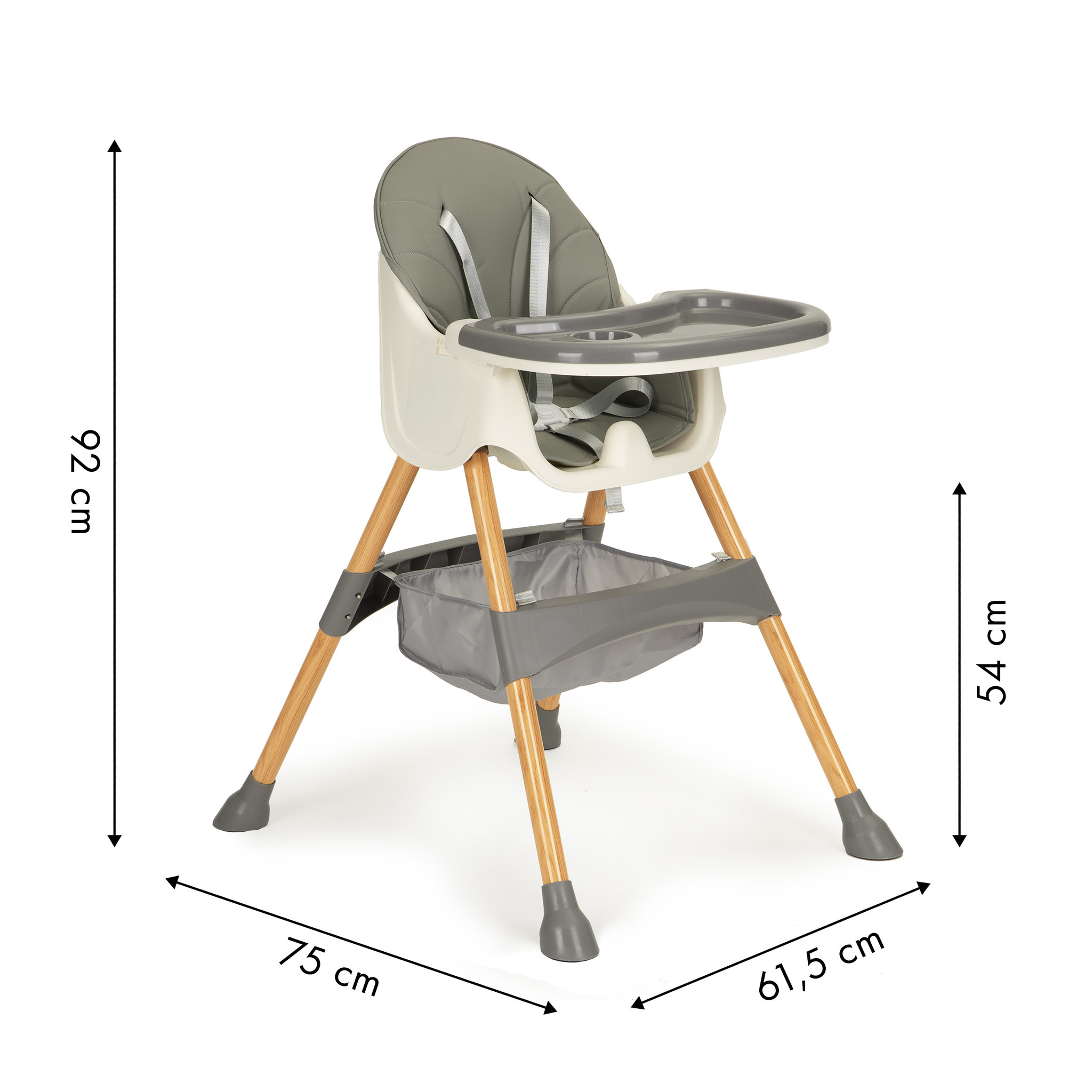 Kinderstoel - met verstelbare poten - 2-in-1 - grijs, hout