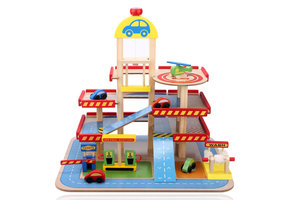 Speelgoed garage - hout - met lift en auto's - 50x39,5x47 cm