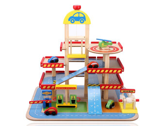 Speelgoed garage - hout - met lift en auto's - 50x39,5x47 cm