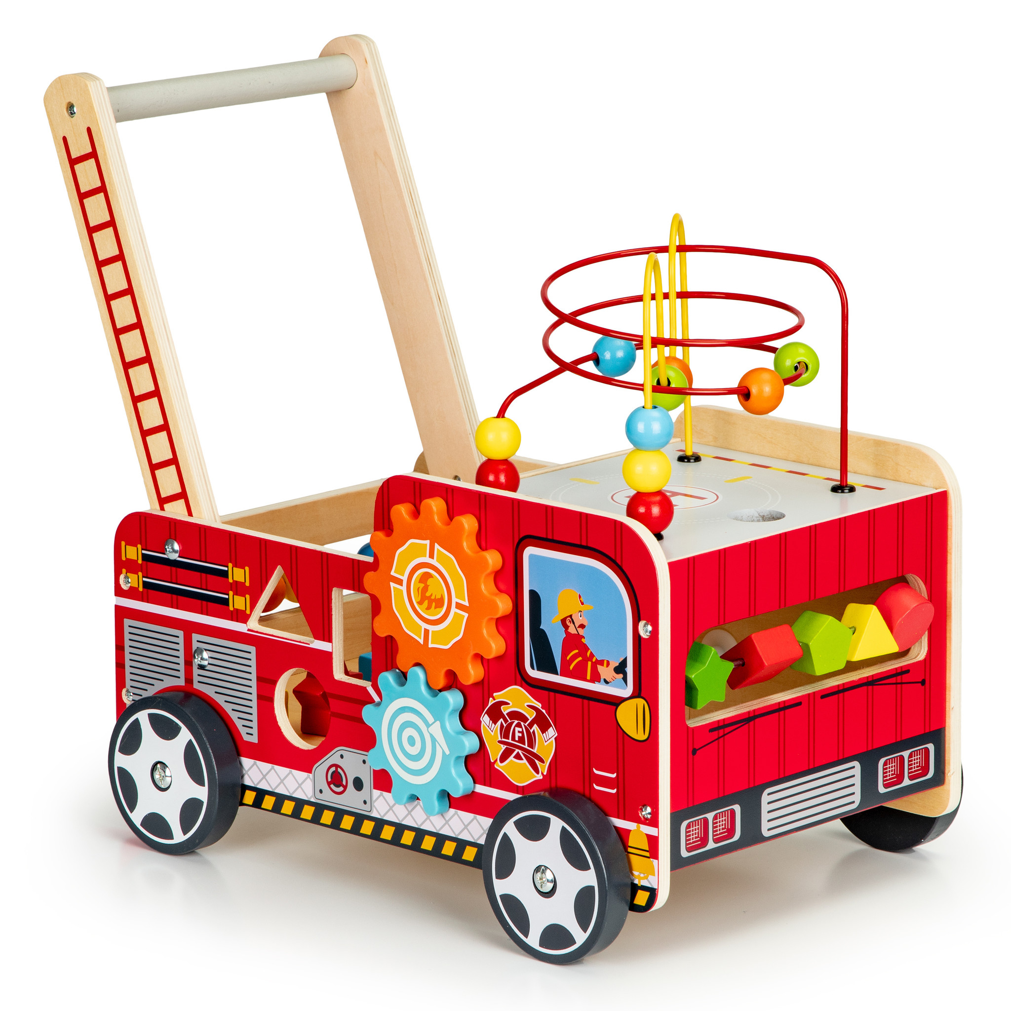 Loopwagen - brandweer - hout -  46 x 28 x 41,5 cm - rood