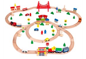 Houten treinbaan - 107 x 93 cm - 90 delig