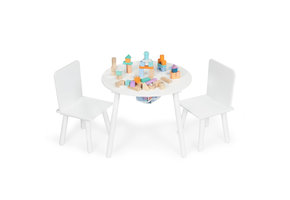 Kindertafel en stoeltjes - met speelgoed opbergvak - hout - wit