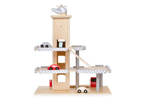 Speelgoed garage - hout - met lift en voertuigen - 43x29,5x44cm