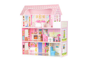 Poppenhuis - hout - 60x24x70 cm - 3 verdiepingen - roze