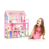 Poppenhuis - hout - 60x24x70 cm - 3 verdiepingen - roze