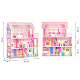 Poppenhuis - hout - 60x24x70 cm - 3 verdiepingen - roze
