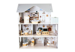 Poppenhuis Emma - hout - 60x24x70 cm - 3 verdiepingen - grijs