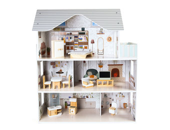 Poppenhuis Emma - hout - 60x24x70 cm - 3 verdiepingen - grijs