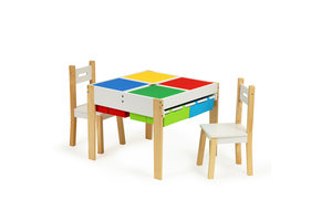 Kindertafel en stoeltjes - met bouwplaten en opbergruimte
