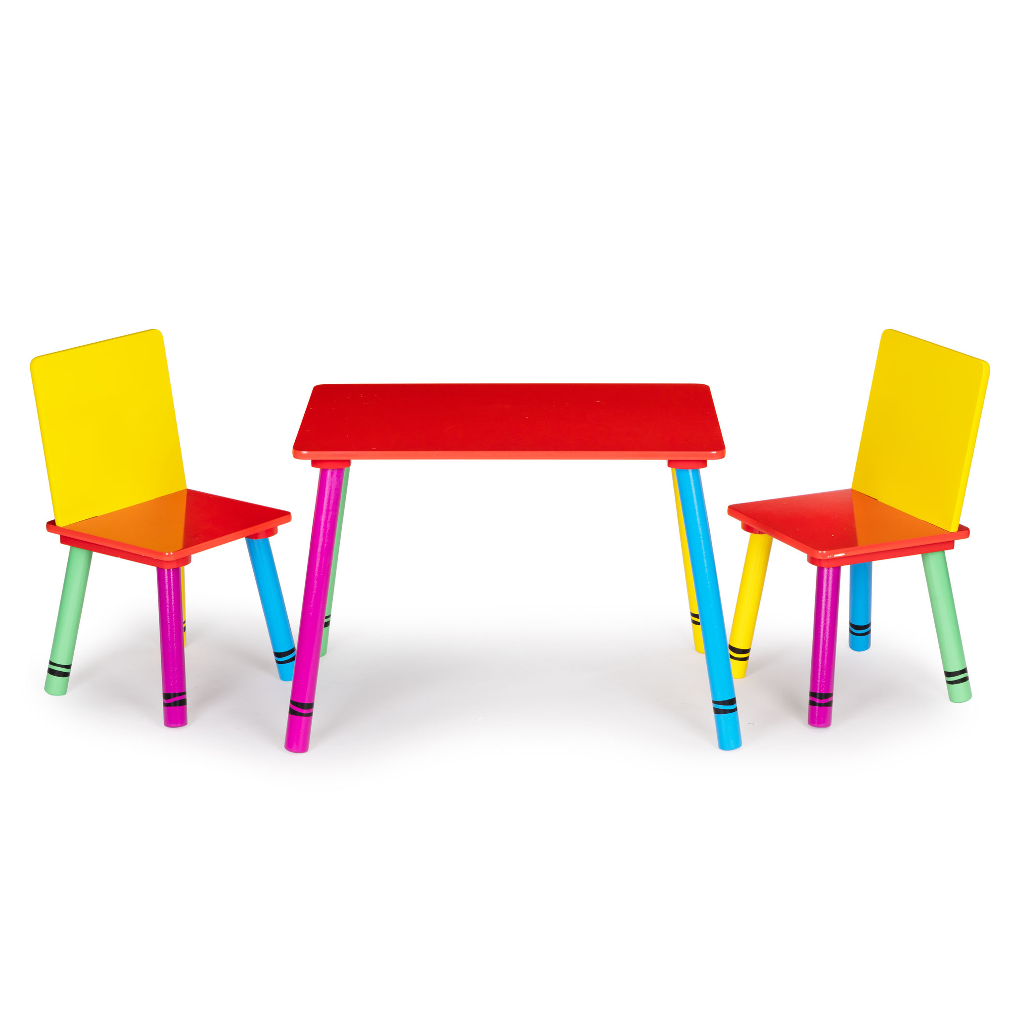 Kindertafel en stoeltjes - krijtjes - hout - multikleur