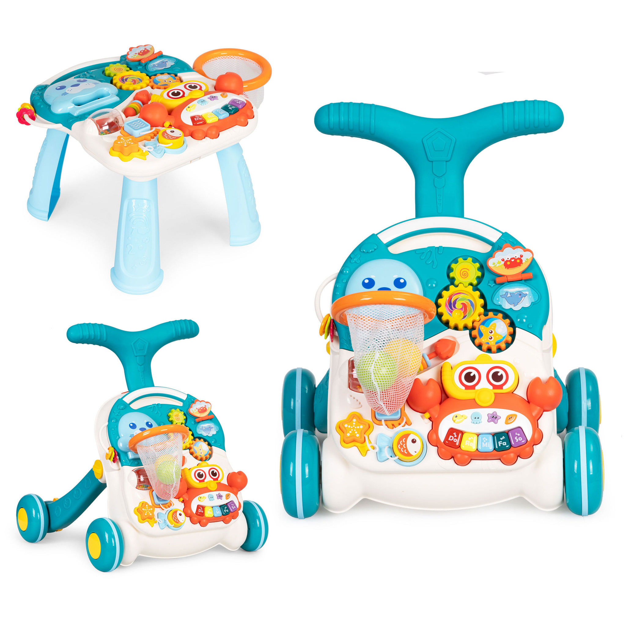 Loopwagen - 2in1 duwer - activiteitentafel - blauw