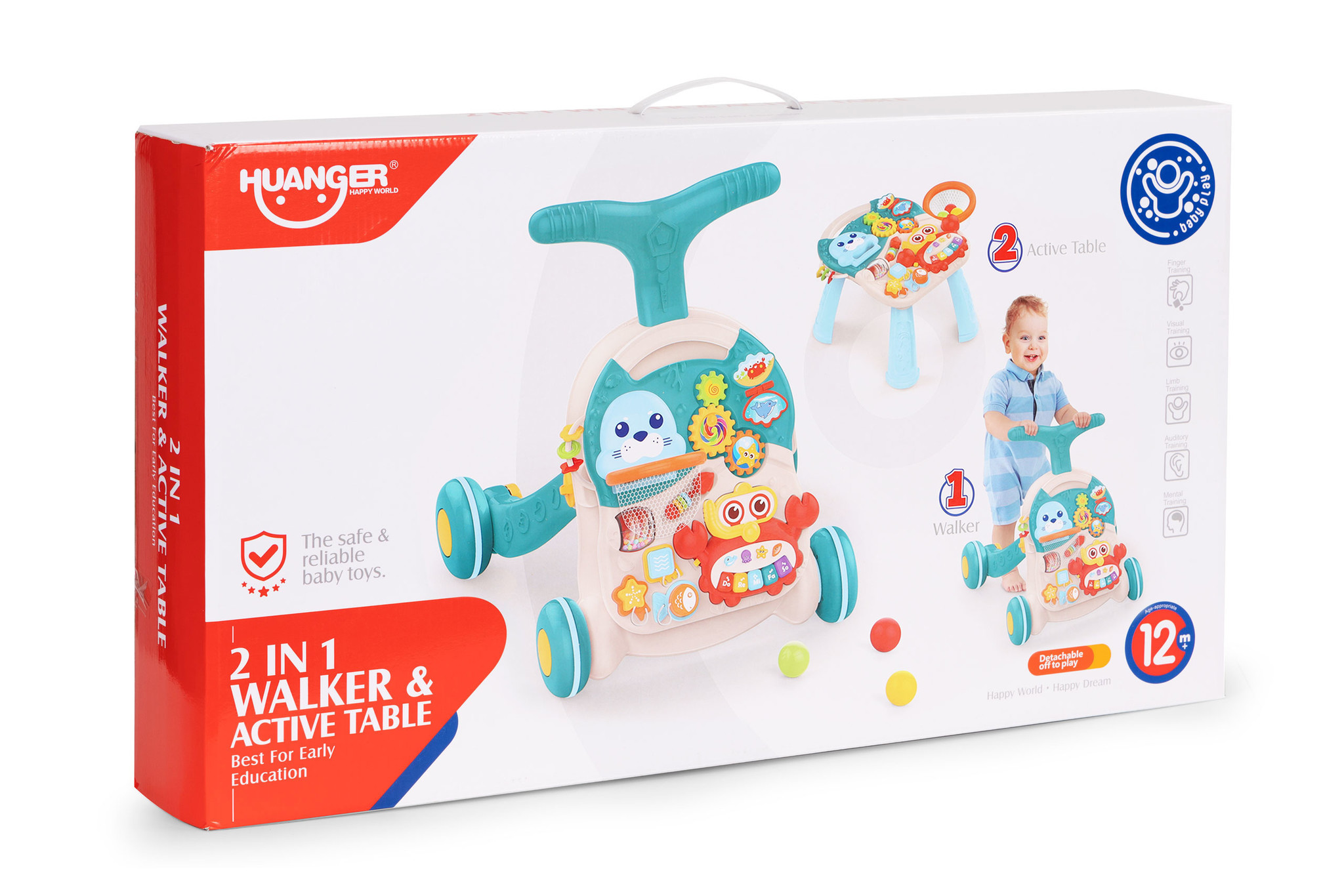 Loopwagen - 2in1 duwer - activiteitentafel - blauw