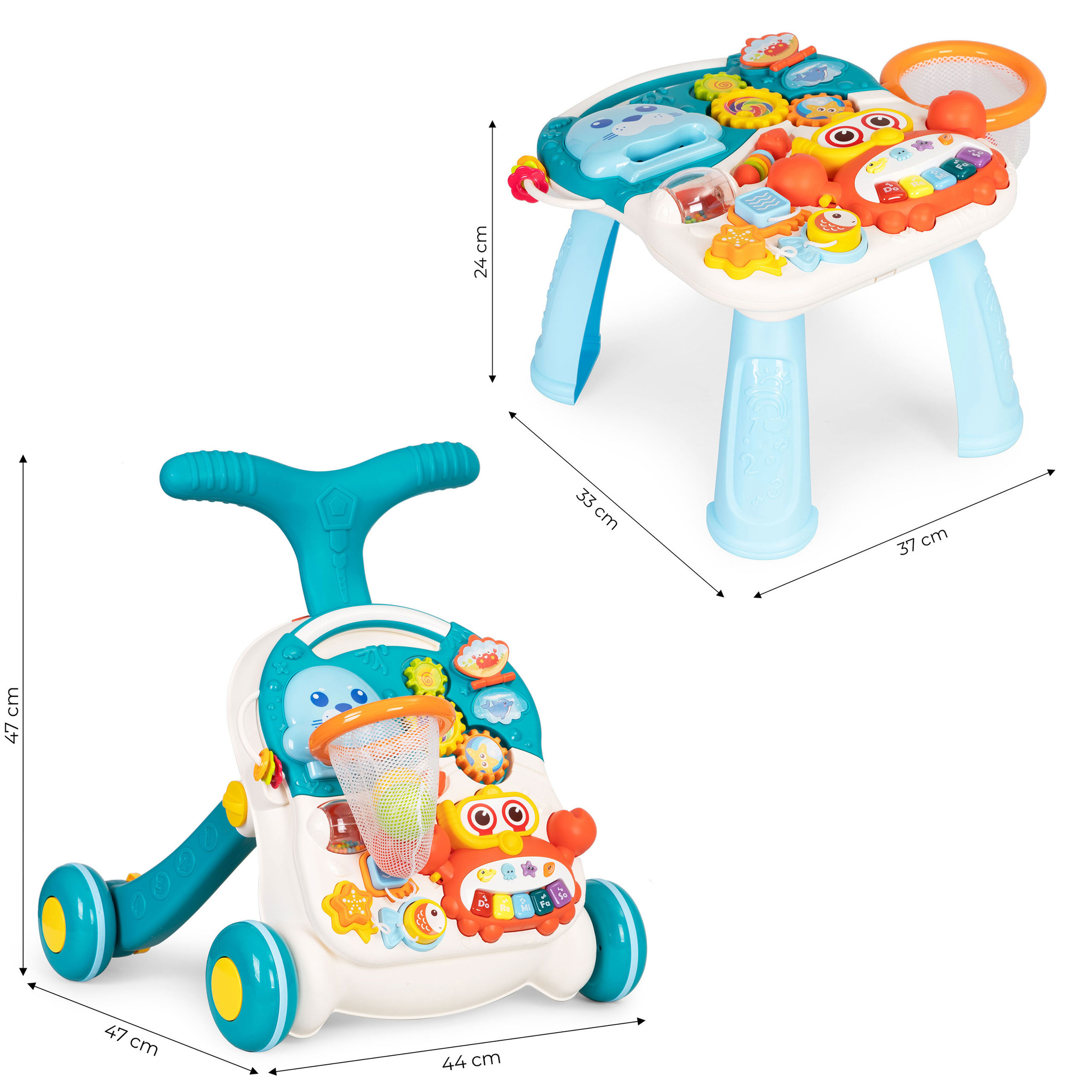 Loopwagen - 2in1 duwer - activiteitentafel - blauw