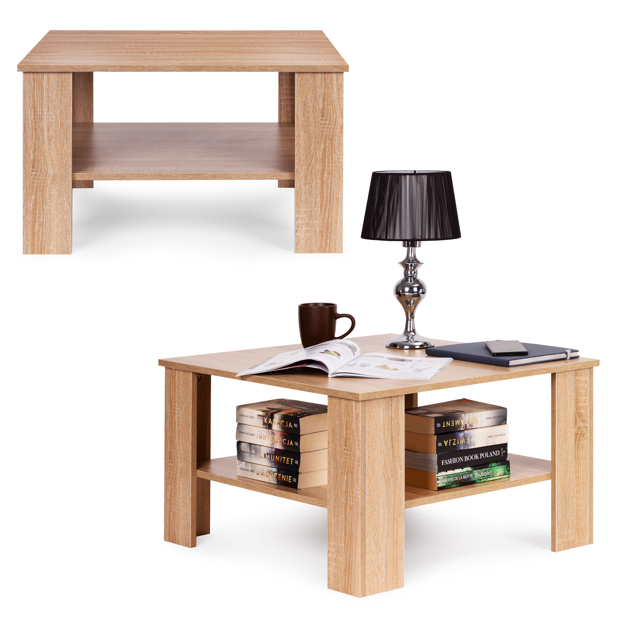 Salontafel met schap - vierkant - 68x68x41 cm - modern - hout