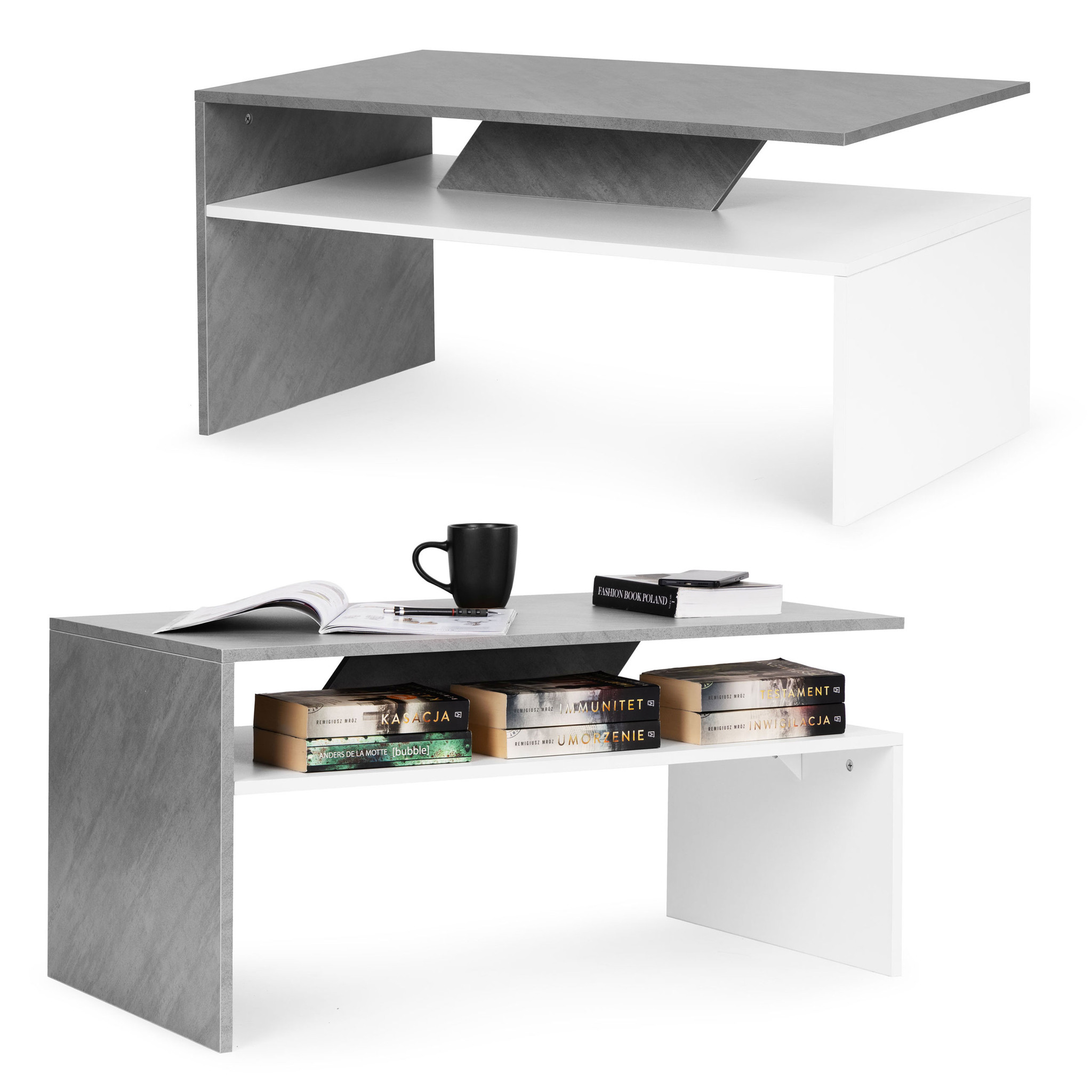 Salontafel - rechthoek - 90x50x45cm - modern design - grijs wit