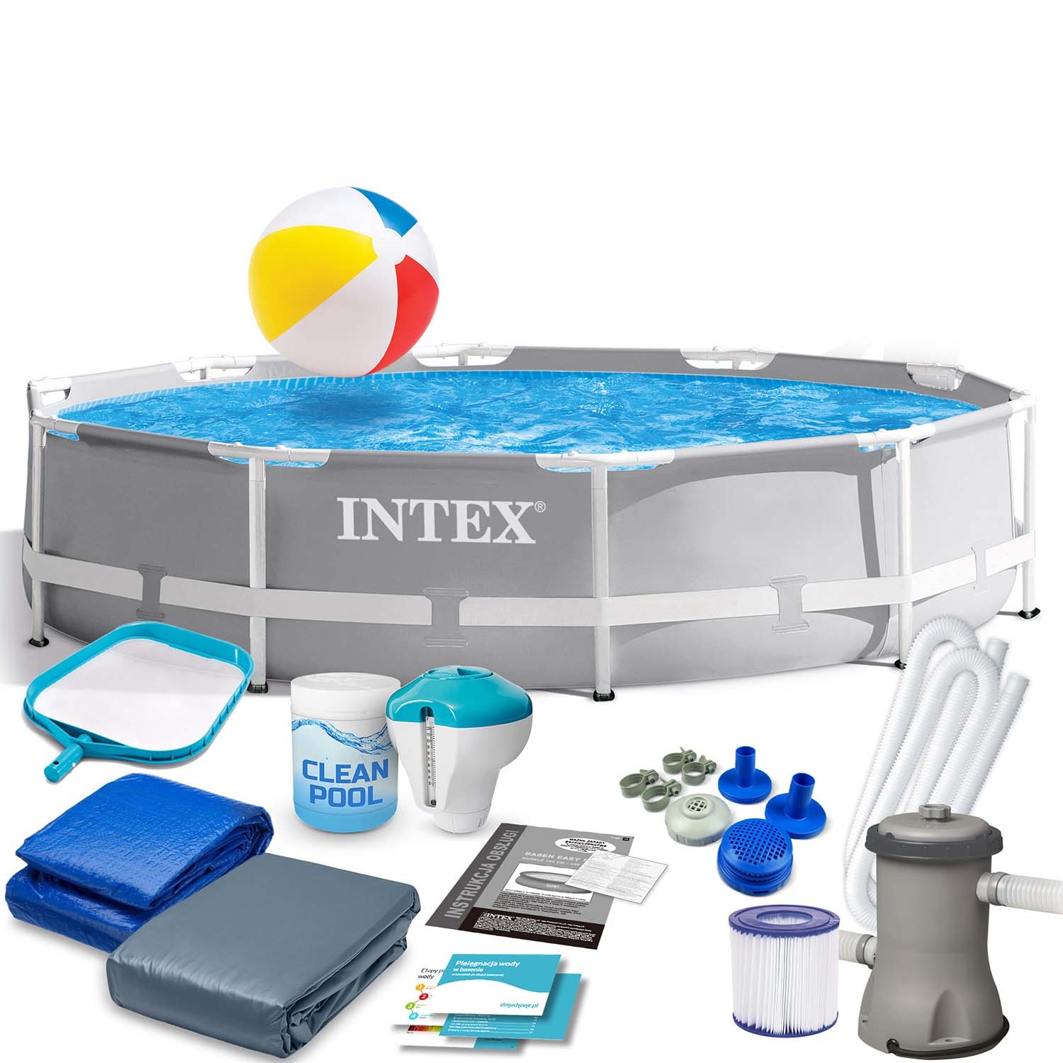 Intex opzetzwembad - 305x76cm - grijs - accessoires oa. filterpomp & bal