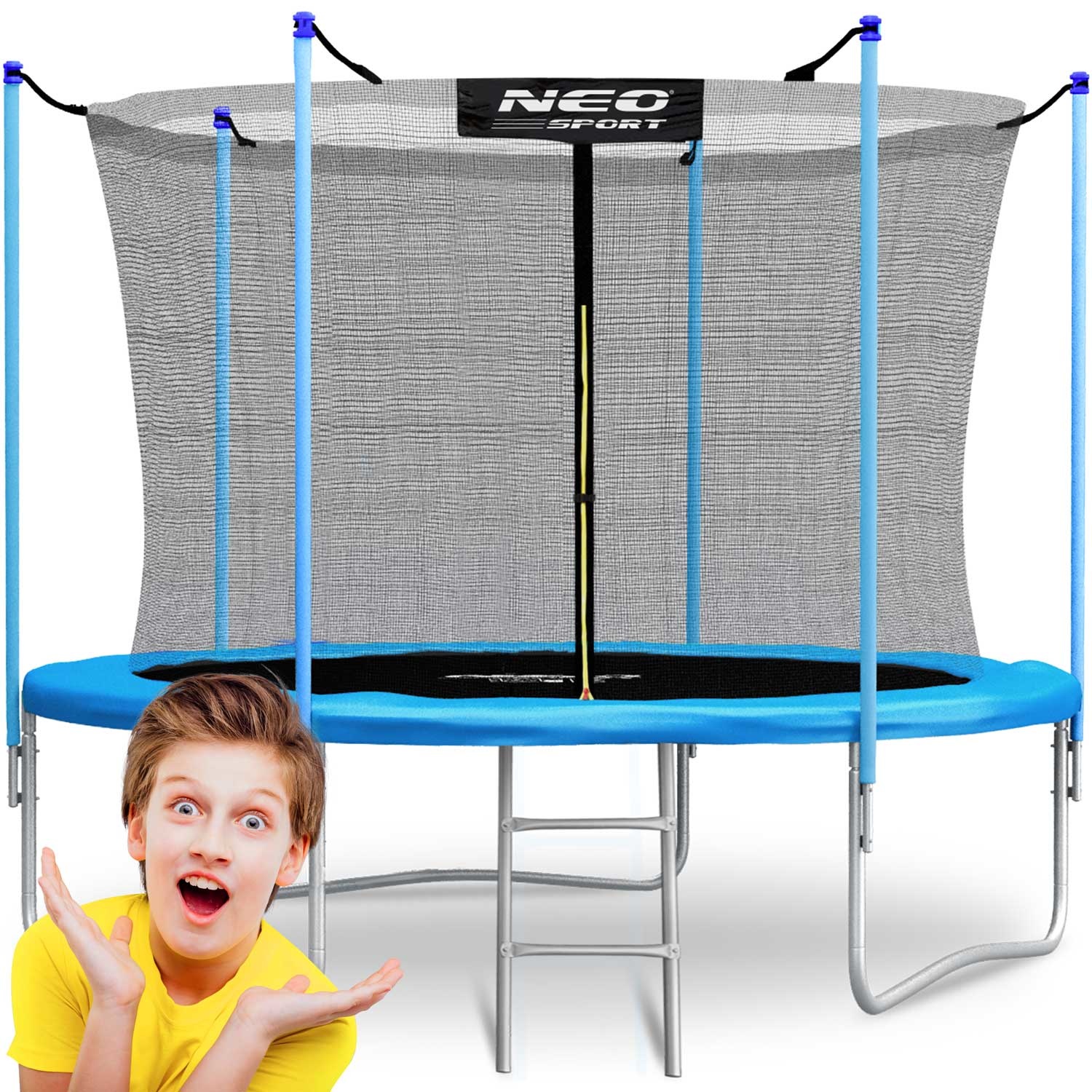 Trampoline - ø252 cm - blauw - incl. metalen trapje & net