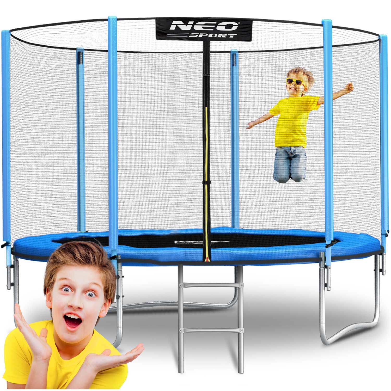 Trampoline - ø312cm - blauw - 150kg max - met ladder en net