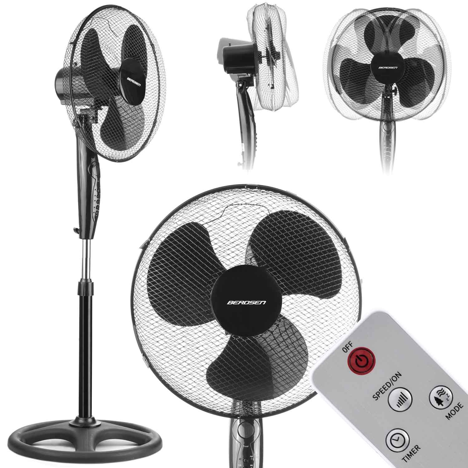 Staande ventilator - ⌀40 cm - 103-123 cm hoog - zwart- met afstandsbediening