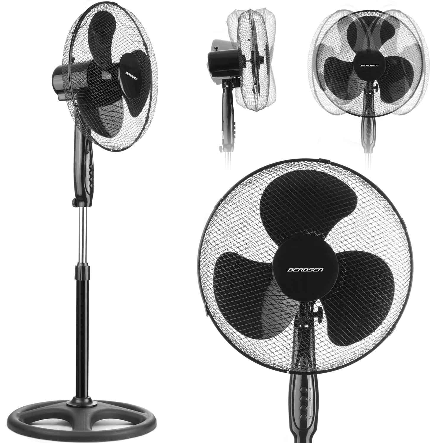 Staande ventilator - ⌀40cm - 3 snelheden - verstelbaar in hoogte - zwart